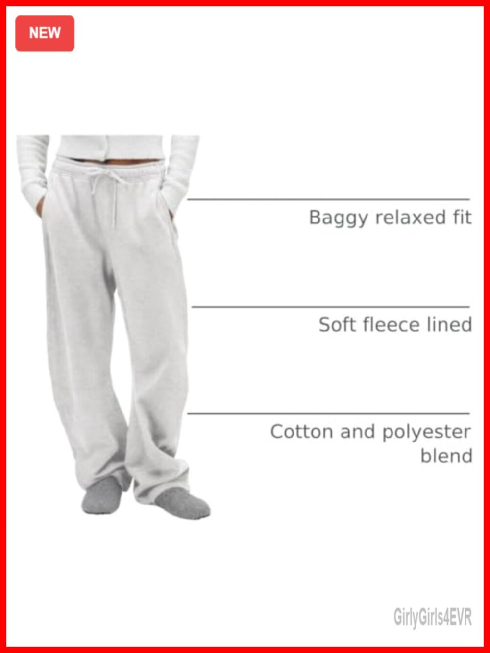 Super Soft Cotton Fleece Wide Leg Sweatpants Baggy Joggers with Pockets - Picture 3 of 6